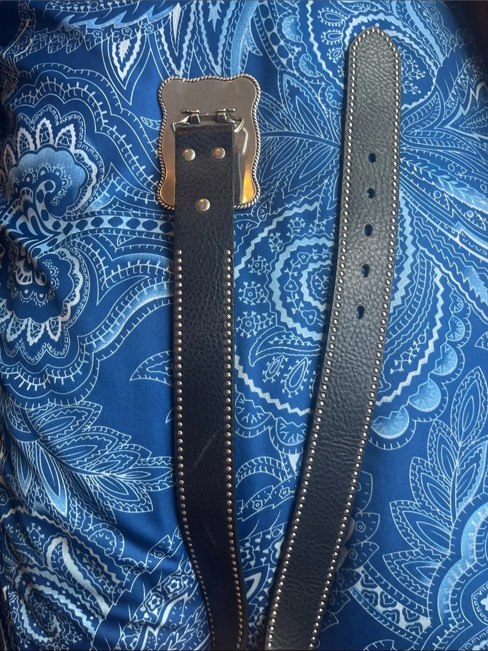 Nocona Black Leather Western Belt with Ornate Silver Rodeo Buckle sz S